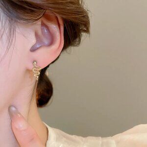 3/$35 Modern Gold Tone Snake Dangle Stud Earrings Copper Zircon Inlay Jewelry